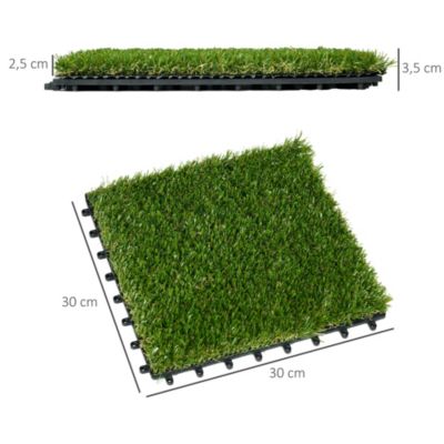 Gazon synthétique artificiel set de 10 dalles carreaux 30 x 30 cm épaisseur confort 3,5 cm à emboîter vert