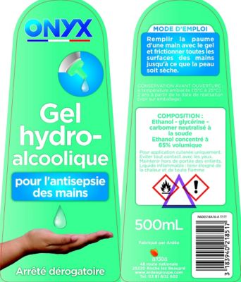 Gel mains hydroalcoolique Onyx 500ml