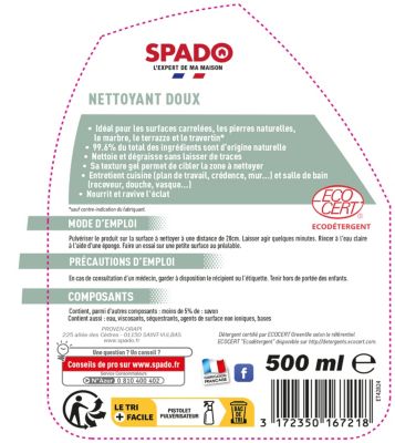 Gel nettoyant doux spécial surfaces poreuses Spado 500ml