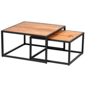 GHITA - Lot de 2 Tables Basses Gigognes Métal et Bois