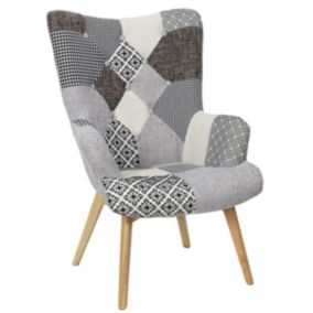 GIADA - Fauteuil Patchwork Motifs Grisés