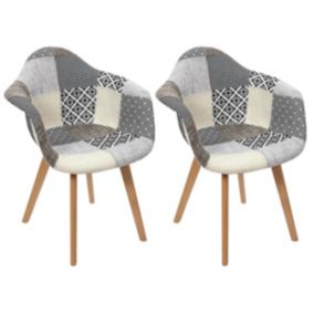 GIADA - Lot de 2 Fauteuils Patchwork Motifs Grisés