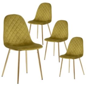 GLASSY - Lot de 4 Chaises Surpiqures Carreaux Velours Jaune