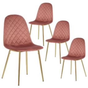 GLASSY - Lot de 4 Chaises Surpiqures Carreaux Velours Rose