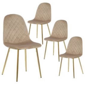 GLASSY - Lot de 4 Chaises Surpiqures Carreaux Velours Taupe