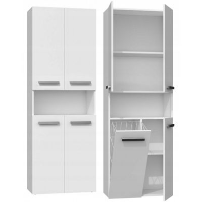 GLAZE - Armoire Colonne de salle de bain avec porte + panier - Style moderne - 174x60x30 cm - BLANC