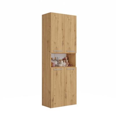 GLAZE - Armoire de salle de bain avec panier à linge - Style moderne - 174x60x30 cm - CHÊNE ARTISAN