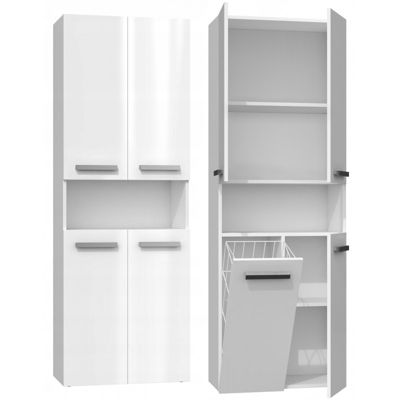 GLAZE - Armoire de salle de bain avec porte + panier - Style moderne - 174x60x30 cm - BLANC BRILLANT