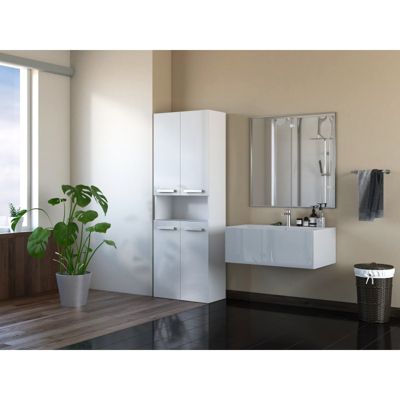 GLAZE - Armoire de salle de bain avec porte + panier - Style moderne - 174x60x30 cm - BLANC BRILLANT