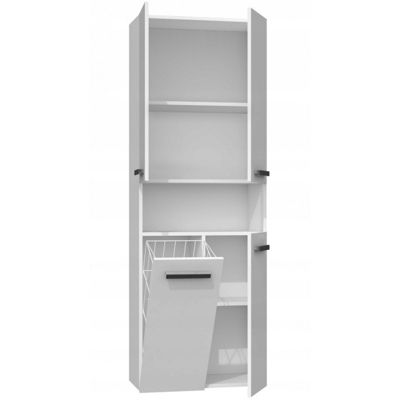 GLAZE - Armoire de salle de bain avec porte + panier - Style moderne - 174x60x30 cm - BLANC BRILLANT