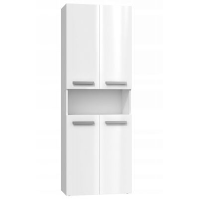 GLAZE - Armoire de salle de bain avec porte + panier - Style moderne - 174x60x30 cm - BLANC BRILLANT