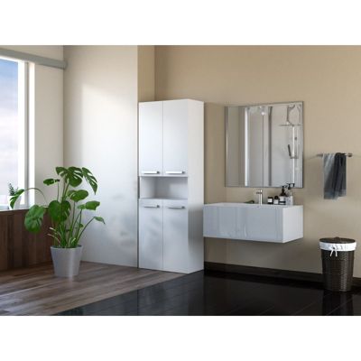 GLAZE - Armoire de salle de bain avec porte + panier - Style moderne - 174x60x30 cm - Colonne salle de bain