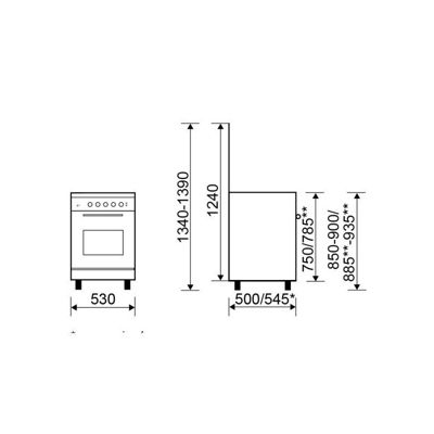 GLEM Cuisinière 4 feux gaz largeur 53 cm GA551GWH