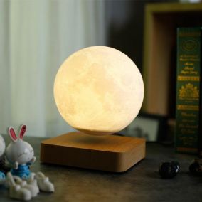 Globe Lune 3D en lévitation MOONFLIGHT base bois clair