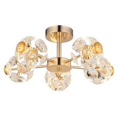 Globo Floriella Plafonnier LED 3000K avec cristaux dorés et abat-jour en verre transparent