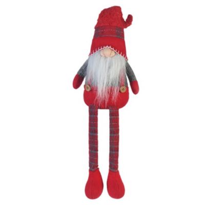 Gnome Longues Jambes Rouge Gris Tissu Décor De Noël 67x10x14