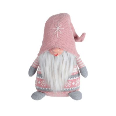 Gnome Nain Scandinave Polyester Gris Rose avec Barbe 30.5x19x13