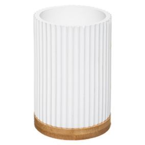 Gobelet Five Modern en polyrésine socle bambou coloris blanc Ø7,1 x H.11 cm