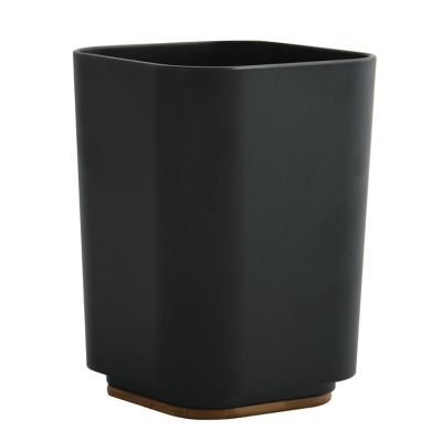 Gobelet Salle De Bain Yuma - Noir Et Blanc En Polyrésine Et Bambou - Pour Brosse à Dents Et Dentifrice - Design Élégant Et Facile à Nettoyer
