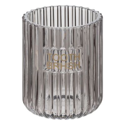 Gobelet pot brosse à dents verre fumé gris strié Ø8 x H.10 cm, 5Five Simply Smart Glass