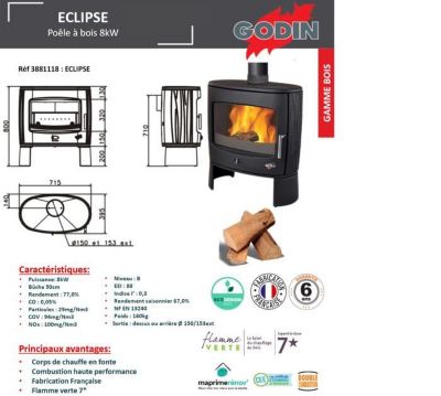 Godin Poêle à bois bûches Eclipse 8kW anthracite Réf 388118 — free download
