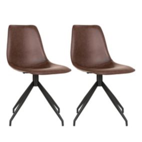 GOOP - Lot de 2 Chaises Pivotantes Simili Cuir Marron