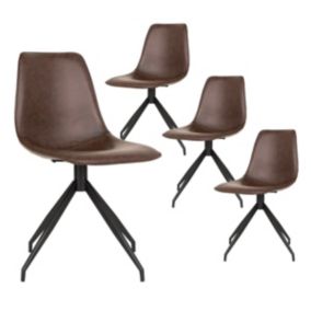 GOOP - Lot de 4 Chaises Pivotantes Simili Cuir Marron