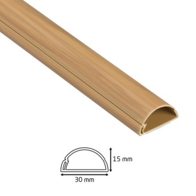 Goulotte décorative demi-ronde effet chêne auto-adhésive D-Line 30x15mm, 2m