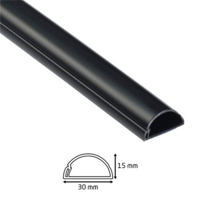 Goulotte décorative demi-ronde noire auto-adhésive D-Line 30x15mm, 2m