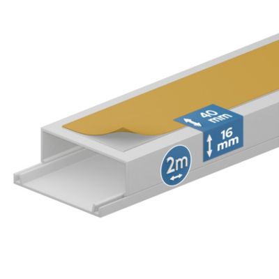 Goulotte électrique PVC autoadhésive 40x16 mm 2 m blanche EDO