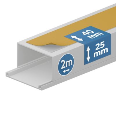 Goulotte électrique PVC autoadhésive 40x25 mm 2 m blanche EDO