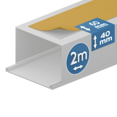 Goulotte électrique PVC autoadhésive 60x40 mm 2 m blanche EDO