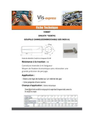 Goupille cannelée embrochable Inox A1 G05 4X8 - 30 pièces
