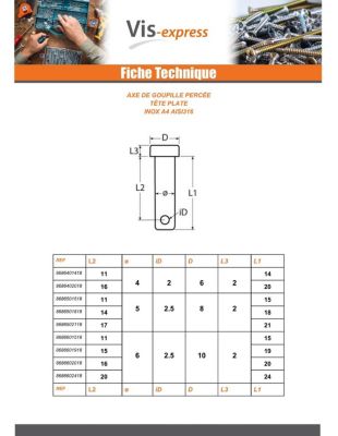 Goupille Tête plate 8X27 Percée 3 Inox A4 - 1 pièce