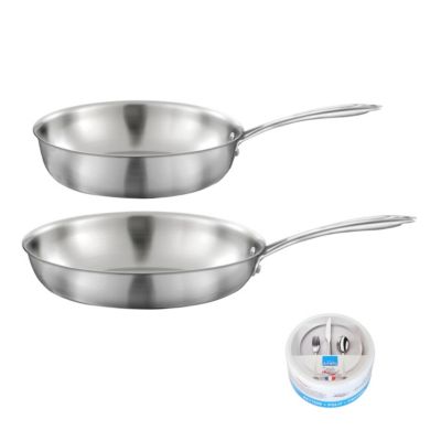 Gourmet - Lot de 1 poêle inox 28 cm, 1 sauteuse inox 24 cm, 1 pierre d'argent citron 300 g pour l'entretien de l'inox