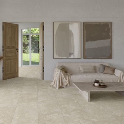Grès Cérame Premium 44x66 cm Intérieur/Extérieur Metz Ivory Base Rectangulaire Effet Pierre avec Technologie SmartGrip
