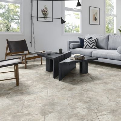 Grès Cérame Premium Format 56x48,5 Intérieur/Extérieur Arlet Taupe Hexagonal Effet Travertin