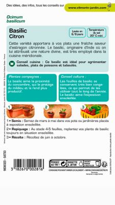 Graines de basilic variété "Citron" Vilmorin semis de mars à mai