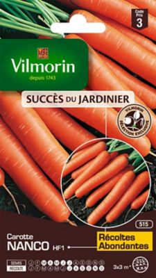 Graines de carotte variété "Nanco HF1" Vilmorin semis de mars à juillet