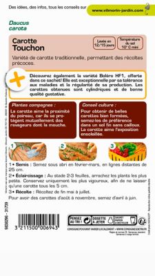 Graines de carotte variété "Touchon" Vilmorin semis de février à juin