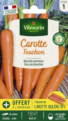 Graines de carotte variété "Touchon" Vilmorin semis de février à juin