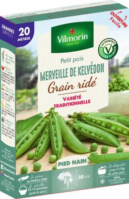 Graines de petit pois variété "Merveille de Kelvédon" Vilmorin semis de mars à juin