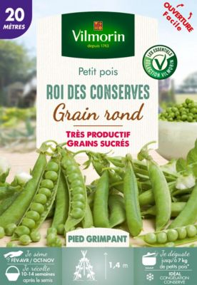 Graines de petit pois variété "Roi des conserves" Vilmorin semis de février à avril et d'octobre à novembre