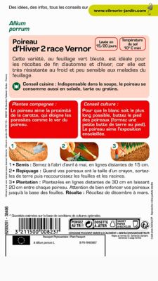 Graines de poireau variété "Hiver 2 race Vernor" Vilmorin semis d'avril à mai