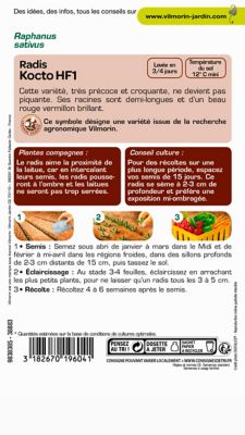 Graines de radis variété "Kocto HF1" Vilmorin semis de janvier à avril