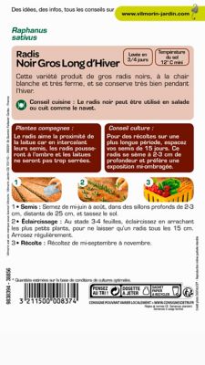 Graines de radis variété "Noir gros long d'hiver" Vilmorin semis de juin à août
