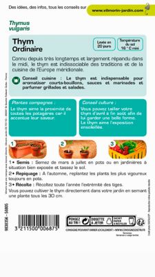 Graines de thym variété "Ordinaire" Vilmorin semis de mars à juillet