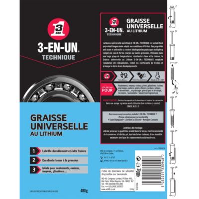 Graisse Universelle au Lithium 3-EN-UN TECHNIQUE Cartouche 400g