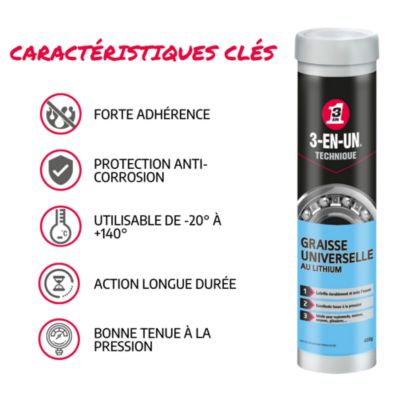 Graisse Universelle au Lithium 3-EN-UN TECHNIQUE Cartouche 400g