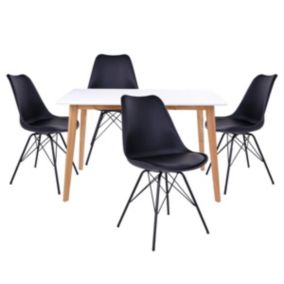 GRAM - Ensemble Table  et Blanche + 4 Chaises Noires